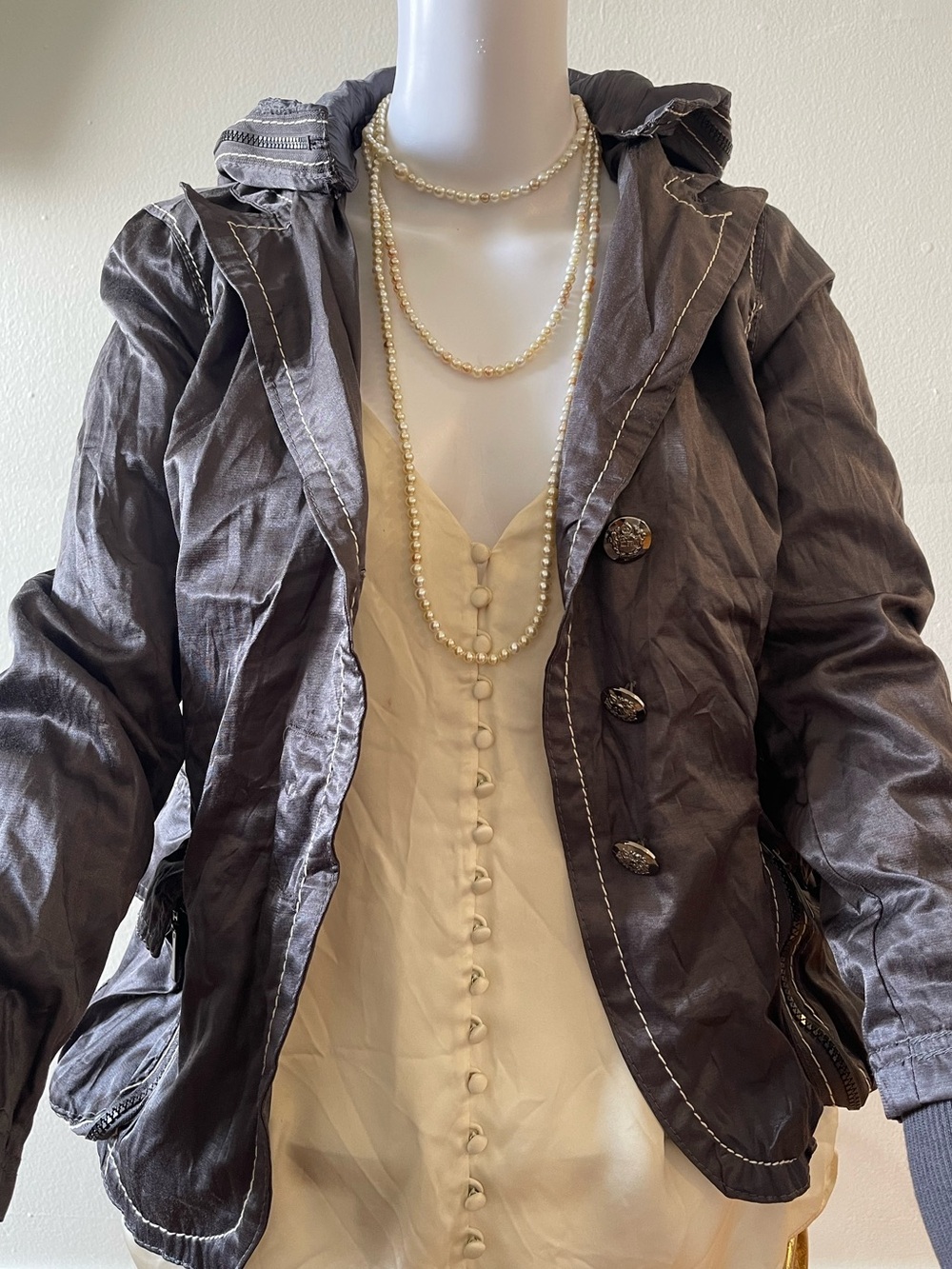 Y2K Metallic Steampunk Hoodie Jacket - Gray